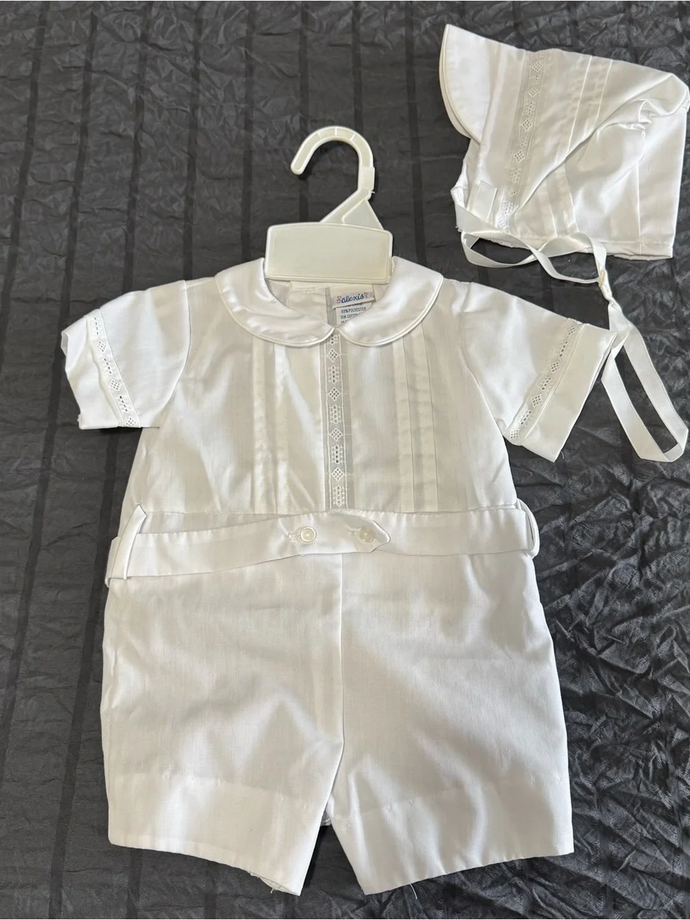 Vintage White Alexis Christening Baptism Romper Suit & Hat Size 3 Mos 10-13 lbs